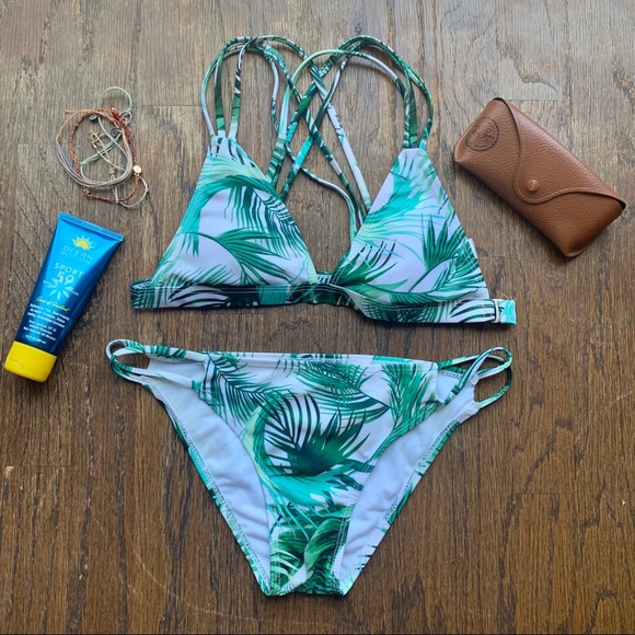 Zaful Other - Zaful Tropical Leaves Strappy Back Bikini